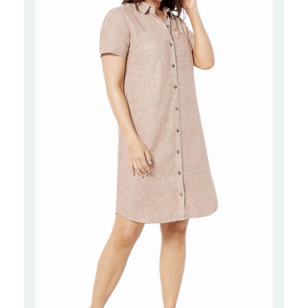 Susan Graver Linen Blend Shirt Dress Womens 1X Button Front Coastal Lagenlook - Picture 3 of 11